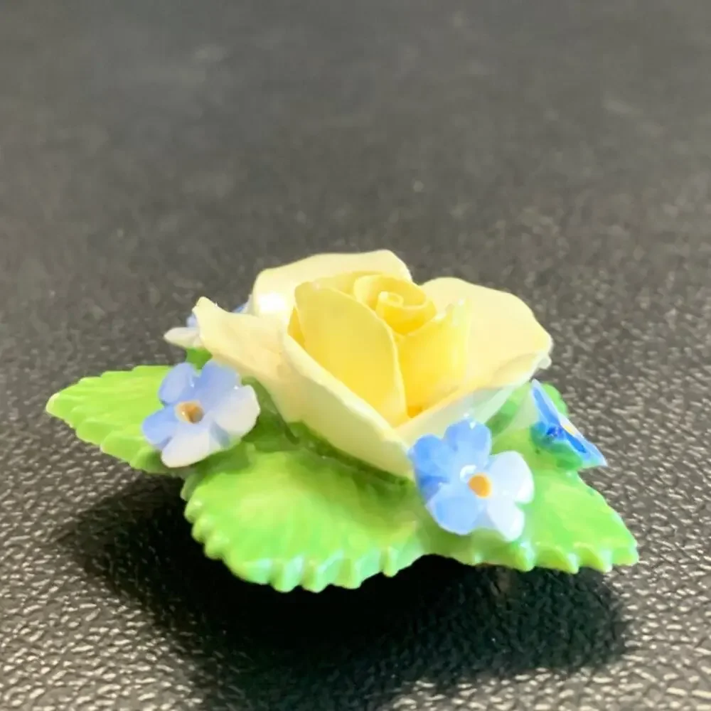 Vintage Denton China Bone China Yellow Rose Brooch Pin Made In England Mint